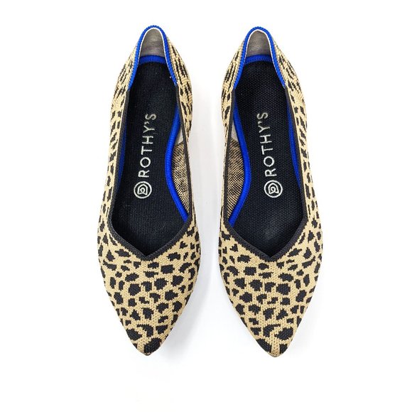 Rothy's Shoes - Rothy's The Point Flats Leopard Blue Halo Retired Recycled Handmade Shoes EUC